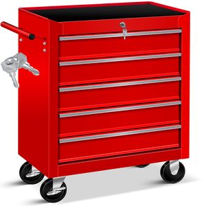 MASKO® Werkstattwagen Rollwagen Werkzeugwagen Werkzeugkiste Fächer Toolbox Werkzeug box, Rot, 5 Fächer