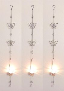 3x Teelichthänger "Schmetterling" in Rost Optik, 1m hoch, Wandwindicht, Wandteelichthalter, Wandhänger, Hängedeko