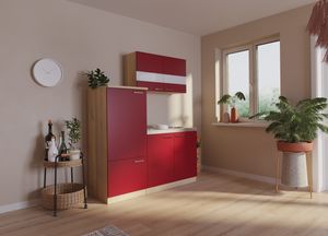 Küche Miniküche Single Eiche Rot  Kühlschrank Luis 160 cm Respekta