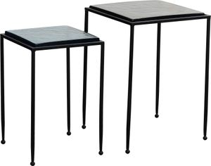 Manahee Design | Beistelltisch 2er Set Blau Schwarz Design Satztisch Glas Metall Eckig, Wohnzimmertisch Modern, Ausgefallener Couchtisch Quadratisch, Sofatisch 2-teilig abnehmbare Tischplatte