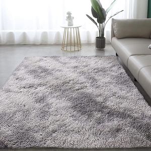 Měkký plošný koberec Ložnice Koberec Shaggy Fluffy Barevné batikované koberce Koberec 120 * 160 cm Světle šedý