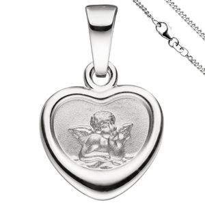 Kleiner Anhänger mit Halskette Engel Schutzengel im Herz 925 Silber 38cm Kinder