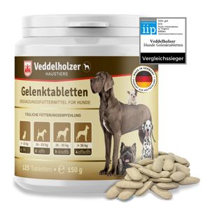 Veddelholzer VERGLEICHSSIEGER Hunde Gelenktabletten | Maximale Wirkstoff-Dosis mit Grünlippmuschel Pulver MSM & Teufelskralle Glucosamin & Kollagen 12