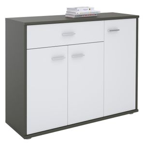 Kommode ESTELLE  Sideboard Mehrzweckschrank, grau/weiß mit 3 Türen und 1 Schublade, 88 cm breit
