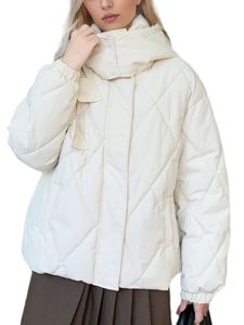 Damen Daunenmäntel Winter Warmer Mantel Lässige Daunenjacken Bequeme Taschen Jacke Weiß,Größe S