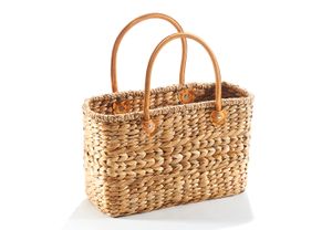 Kobolo Bag Tkaná taška s vodním hyacintem - kožená rukojeť - 38x16x24 cm