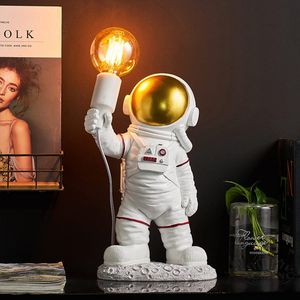 Astronaut Kinder Tischlampe, moderne Astronaut leuchtende LED Tischlampe Kinderzimmer mit Stecker Geschenk für Jungen und Mädchen, E27 Nachttischlampe weiß und gold