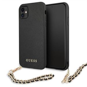 Guess Saffiano Chain Collection Smartphone Case mit Kette für Apple iPhone 11 Schwarz