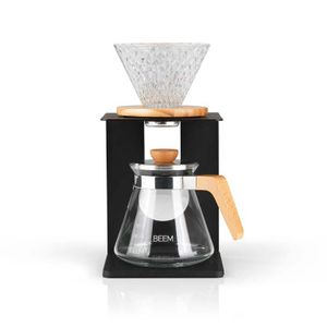 BEEM POUR OVER Kaffeebereiter Set 4 Tassen Glas-Handfilter Diamantoptik 0,5l Glaskanne mit Deckel Holzapplikationen Manuell mildes Kaffeearoma