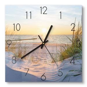 DEQORI Glasuhr 30x30 cm Zahlen 'Abendsonne an der Ostsee' Wanduhr Glas Uhr Design leise