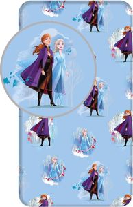 Kinder Bettlaken Betttuch Spannbettlaken Disney Frozen Die Eiskönigin Anna und Elsa, blau, 90 x 200 + 25cm, 100 % Baumwolle
