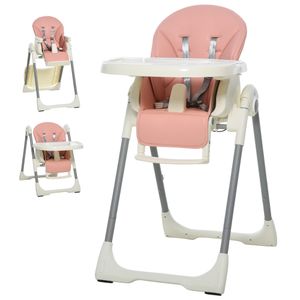 HOMCOM Baby Hochstuhl Babystuhl mit Fußstütze Kinderhochstuhl Tisch mit abnehmbarem Tablett höhenverstellbar und klappbar für 6-36 Monate PP Stahl Rosa 55 x 80 x 104 cm