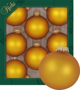 Krebs Glas Lauscha Kugeln im 8er Set - Gold matt - Christbaumschmuck aus Glas - Unifarbende Kugeln - Größe: 7cm - 83304