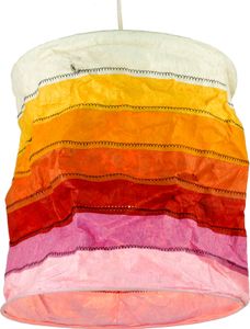 Runde Papier Hängelampe, Lokta Papierlampenschirm Annapurna Stripes, Handgeschöpftes Papier - Orange Gestreift, Lokta-Papier, 30*28*28 cm, Asiatische Lampenschirme aus Papier & Stoff