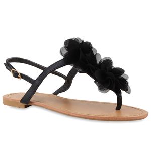 Mytrendshoe Modische Damen Sandalen Blumen Zehentrenner Sommer Schuhe 810035, Farbe: Schwarz, Größe: 37