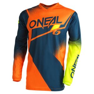 O'Neal Motorrad Jersey, MX MTB Cross Shirt - ELEMENT Jersey RACEWEAR V.22 blue/orange/neon yellow - Blau Orange Neon Gelb, gepolsterte Ellenbogen, Kohlefaserschale, S - XXL, Größe:M