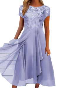Damen Abendkleider Spitze Langes Kleid Elegantes Ballkleid Rüschen Maxi Kleider Blau,Größe L