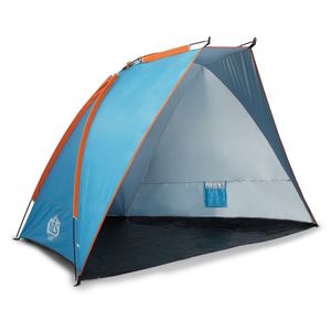 NILS CAMP – Strandzelt - Strandmuschel Pop Up UV Schutz - 120x260x120 cm - Blau und Orange