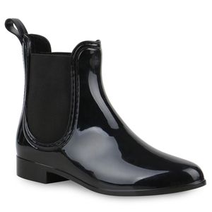Mytrendshoe Damen Gummistiefel Stiefeletten Chelsea Boots Regenschuhe 811790, Farbe: Schwarz, Größe: 41