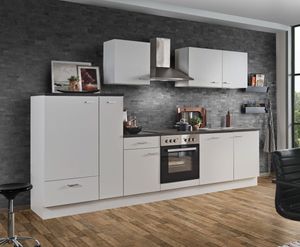 Küchenblock mit Glaskeramikkochfeld und Geschirrspüler White Classic 310 cm in weiß matt