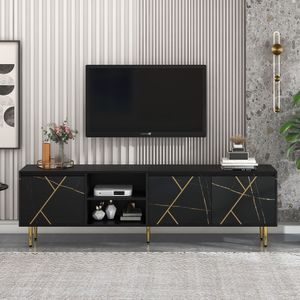 Merax TV-Lowboard  “Deleis” mit großen Stauraum und goldenen Metallbeine, TV-Schrank in Griffloses Design, Breite: 200 cm