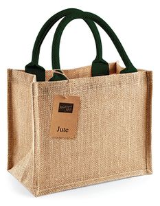 Westford Mill Jute-Tasche Jute Mini Gift Bag W412 Mehrfarbig Natural/Forest Green 26 x 22 x 14 cm