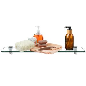Fiqops Glasablage Glasregal ideal für Bad, Dusche und zur modernen Dekoration mit Halterung aus Edelstahl  8 mm 60x10 cm Klarglas