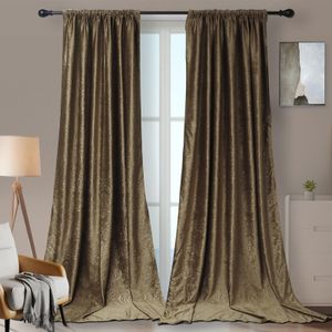 Vorhänge Blickdicht, Braun Vorhang 2er Set Kräuselband, Deluxe Samt Floral Verdunklungsvorhänge Thermovorhang für Wohnzimmer Schlafzimmer, 132*183cm