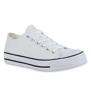 Mytrendshoe Damen Sneakers Sportschuhe 97316 Freizeit Stoffschuhe, Farbe: Weiß, Größe: 38