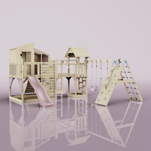 OutdoorToys Spielturm Gustav aus Holz in Rosa Trapezschaukel
