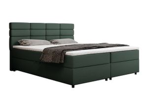 Panda Möbel - Reve Boxspringbett 180x200 cm, kontinentales Doppelbett mit hochwertiger Matratze, Topper und Bettkasten - komfortabel, modern - duneklgrün