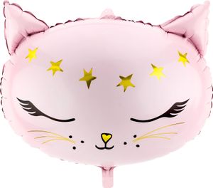 Shape Folienballon "Katze mit Sternen" Rosa/Gold | 48 x 36cm