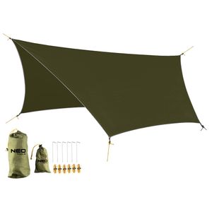 NEO TOOLS Tarp 360 x 290 cm Wasserdicht Zeltplane leicht mit ösen + 4 Erdnägel + 6 Seilen