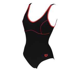 arena Badeanzug für Damen mit Bustier und MaxLife Material, Farbe:schwarz-rot, Größe:44
