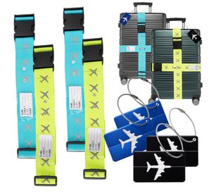 Travelfreund® 4er Kofferband & 4er Kofferanhänger Set farbig - als Adressanhänger für Koffer & Gepäck - Koffergurte zum Reisen & Fliegen