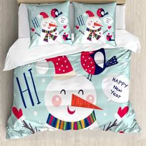 ABAKUHAUS Weihnachten Bettbezug, Vogel Schnee Weihnachten Theme, Milbensicher Allergiker geeignet mit Kissenbezügen, 155 cm x 220 cm - 80 x 80 cm, Blau Weiss