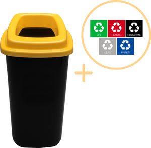 Plafor Abfalleimer Mülltrennungssystem Abfallbehälter 45L gelb - 37 x 32 x 62 cm  – Kunststoff Küche Büro mit Abfall Recycling Aufkleber