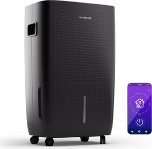 Klarstein Luftentfeuchter Elektrisch bis 65m2, Smart Luftentfeuchter für Wohnung, Bad & Keller, Luft-Entfeuchter Leise, Elektrischer Dehumidifier mit WLAN IoT App, Bautrockner mit 60 L Kapazität