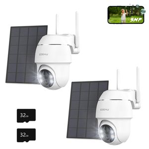 2Stk COOAU 5MP HD Überwachungskamera Solar/Akku Kabellose WLAN Aussen 360° PIR Kamera mit Solarpanel