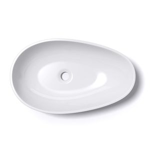 Mai & Mai 59,8x36x14cm Waschbecken oval Col809 Aufsatzwaschbecken in Weiß glänzend ohne Hahnloch und Überlauf