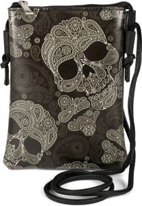 styleBREAKER Damen Mini Bag Umhängetasche mit Totenkopf Paisley Print, Schultertasche, Handtasche, Tasche 02012365, Farbe:Schwarz-Weiß