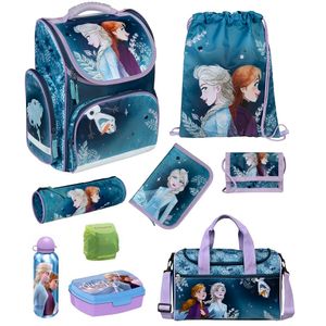Disney Ledová královna Dívčí školní taška 9ks se sportovní taškou Frozen 2 Anna a Elsa Tyrkysově modrá