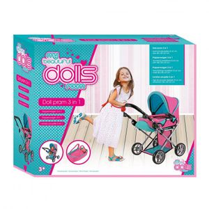 Speelgoed Kinder Puppenwagen Rose 3in1 Puppen Sportwagen Kinderwagen Set
