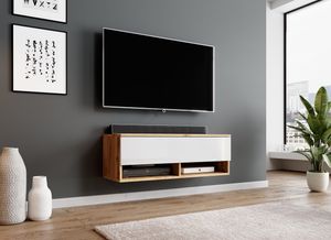 FURNIX TV Lowboard ALYX Fernsehschrank Schrank 100 cm ohne LED Wotan -Glanz Weiß