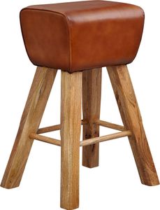 Barhocker Turnbock 43x75x43 cm Mango Massivholz / Echtleder, Design Barstuhl Braun, Lederhocker ohne Lehne, Country Hocker Tresenstuhl