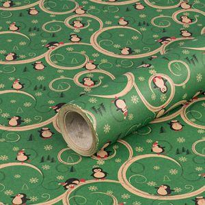 Geschenkpapier mit lustigen Pinguinen, Grün, Weihnachtspapier, 0,70 x 10 m