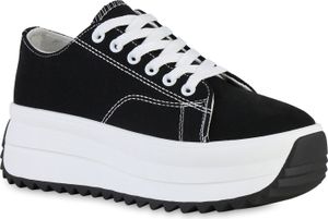 VAN HILL Damen Plateau Sneaker Schnürer Profil-Sohle Wedge Stoff Schuhe 841133, Farbe: Schwarz, Größe: 39 VAN HILL Damen Plateau Sneaker Schnürer Profil-Sohle Wedge Stoff Schuhe 841133, Farbe: Schwarz, Größe: 39