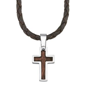 s.Oliver 2018841 Jungen Collier Kreuz Edelstahl Silber Braun 43 cm s.Oliver 2018841 Jungen Collier Kreuz Edelstahl Silber Braun 43 cm