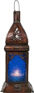 MARRAKESCH Laterne aus Glas Talba Blau | orientalisches Ramadan Windlicht | Glaslaterne für innen | Marokkanisches Gartenwindlicht für draußen als Gartenlaterne