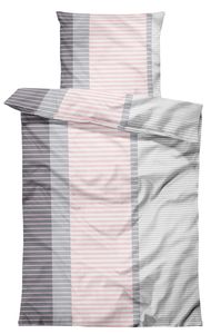 4 teilig Bettwäsche 135x200 cm rosa grau gestreift Microfaser 2 Garnituren